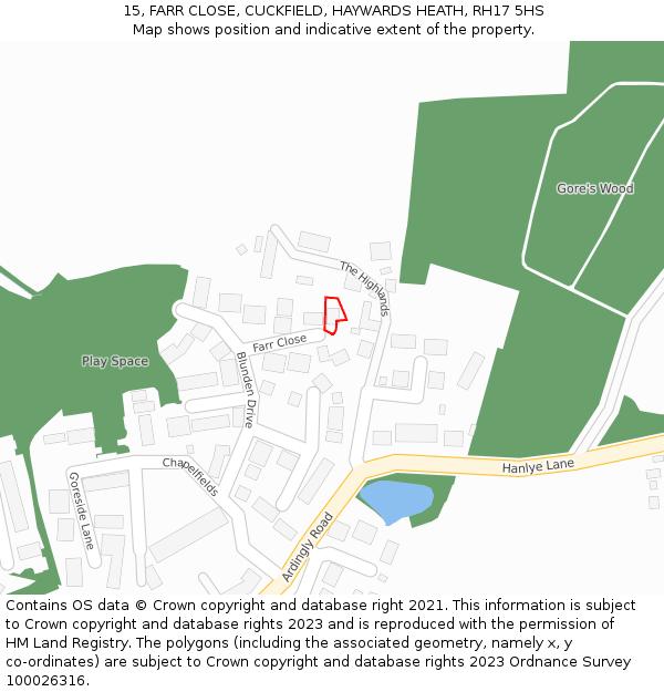 15, FARR CLOSE, CUCKFIELD, HAYWARDS HEATH, RH17 5HS: Location map and indicative extent of plot