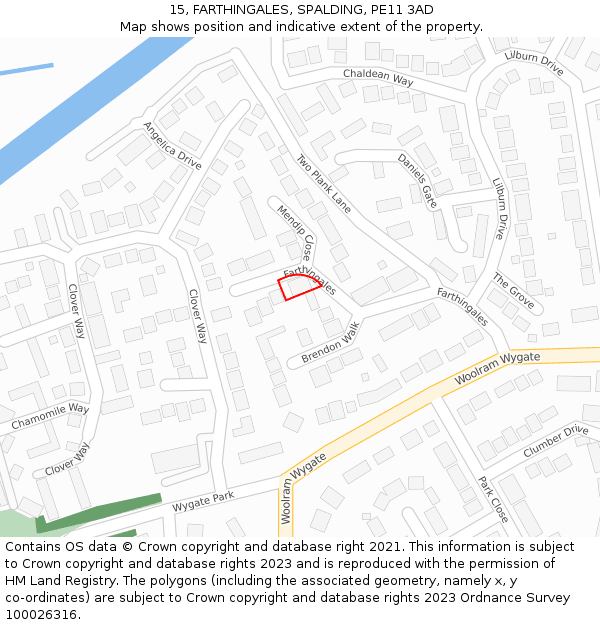 15, FARTHINGALES, SPALDING, PE11 3AD: Location map and indicative extent of plot