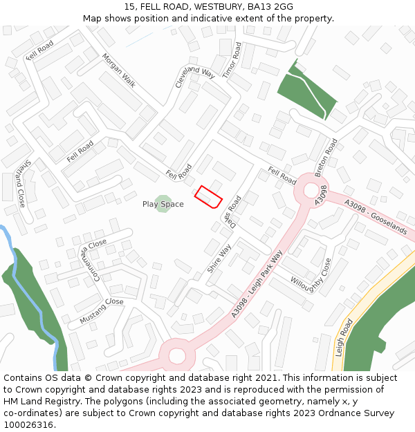 15, FELL ROAD, WESTBURY, BA13 2GG: Location map and indicative extent of plot