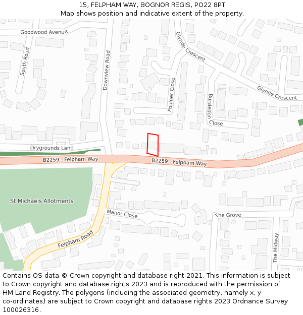 15, FELPHAM WAY, BOGNOR REGIS, PO22 8PT: Location map and indicative extent of plot