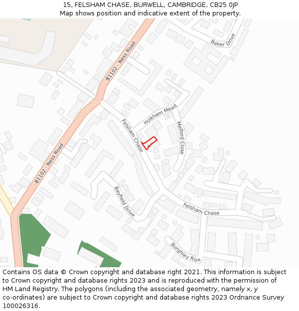 15, FELSHAM CHASE, BURWELL, CAMBRIDGE, CB25 0JP: Location map and indicative extent of plot