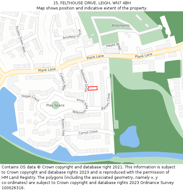 15, FELTHOUSE DRIVE, LEIGH, WN7 4BH: Location map and indicative extent of plot