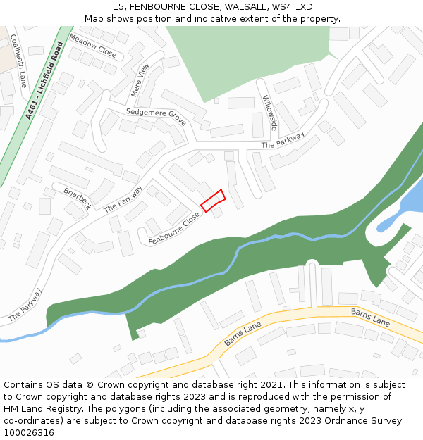 15, FENBOURNE CLOSE, WALSALL, WS4 1XD: Location map and indicative extent of plot