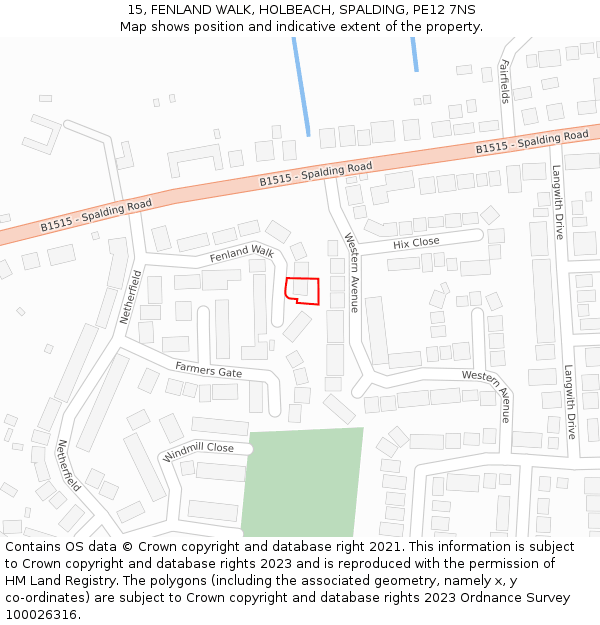 15, FENLAND WALK, HOLBEACH, SPALDING, PE12 7NS: Location map and indicative extent of plot