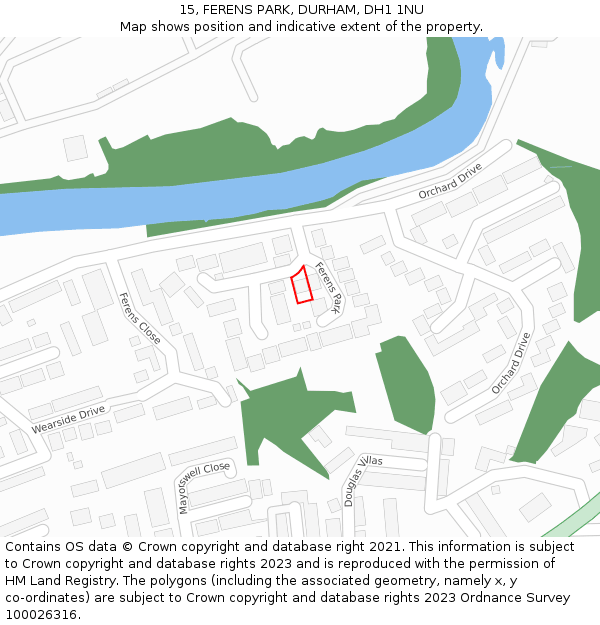 15, FERENS PARK, DURHAM, DH1 1NU: Location map and indicative extent of plot