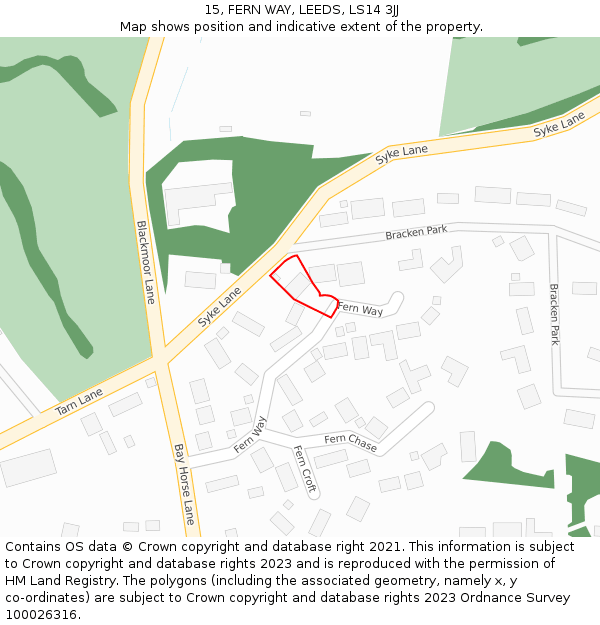 15, FERN WAY, LEEDS, LS14 3JJ: Location map and indicative extent of plot