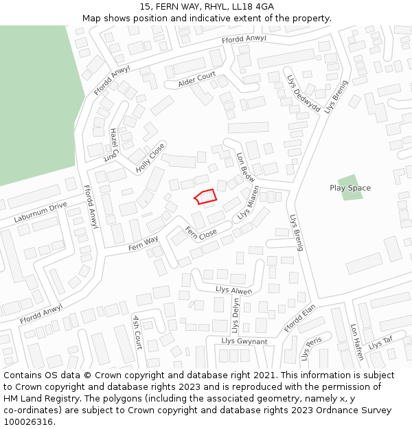 15, FERN WAY, RHYL, LL18 4GA: Location map and indicative extent of plot