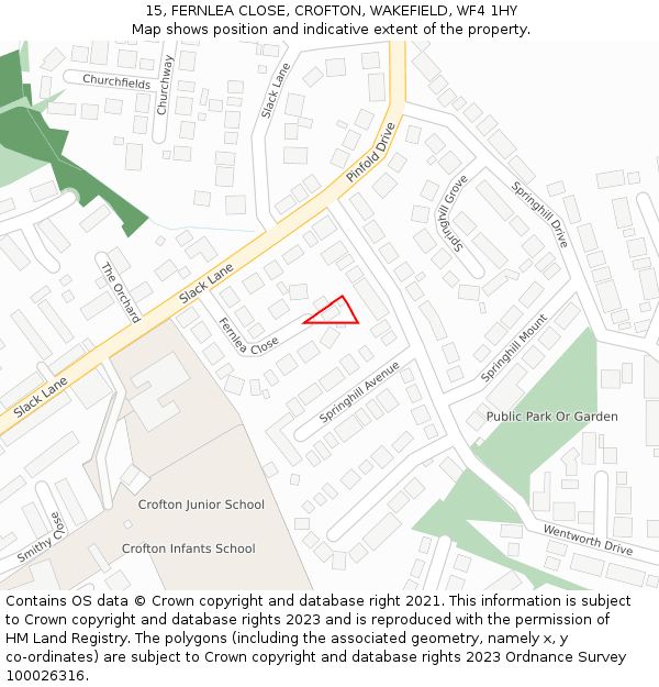 15, FERNLEA CLOSE, CROFTON, WAKEFIELD, WF4 1HY: Location map and indicative extent of plot