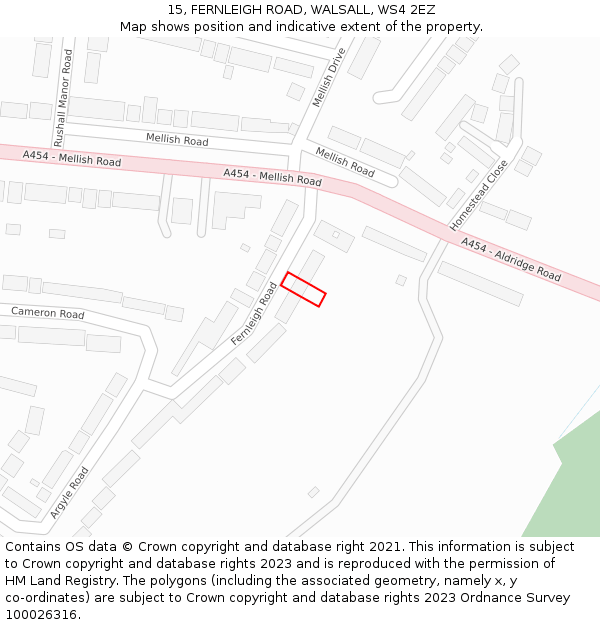 15, FERNLEIGH ROAD, WALSALL, WS4 2EZ: Location map and indicative extent of plot
