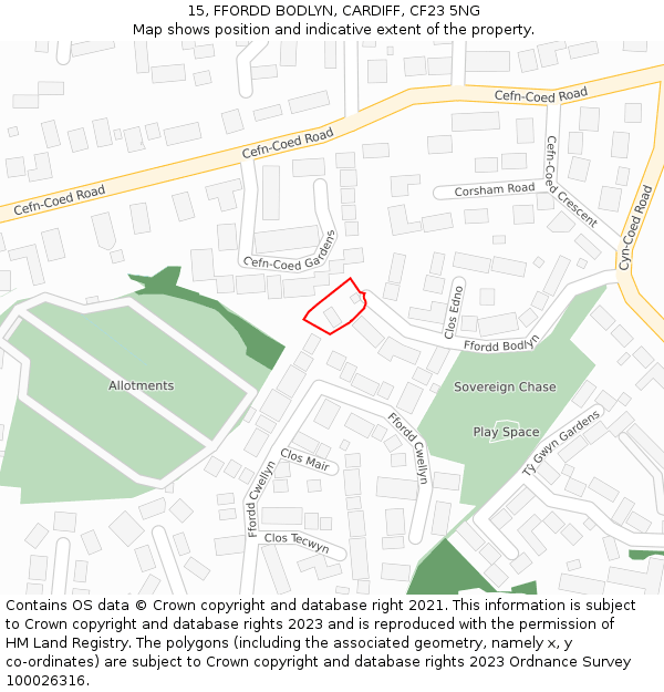 15, FFORDD BODLYN, CARDIFF, CF23 5NG: Location map and indicative extent of plot