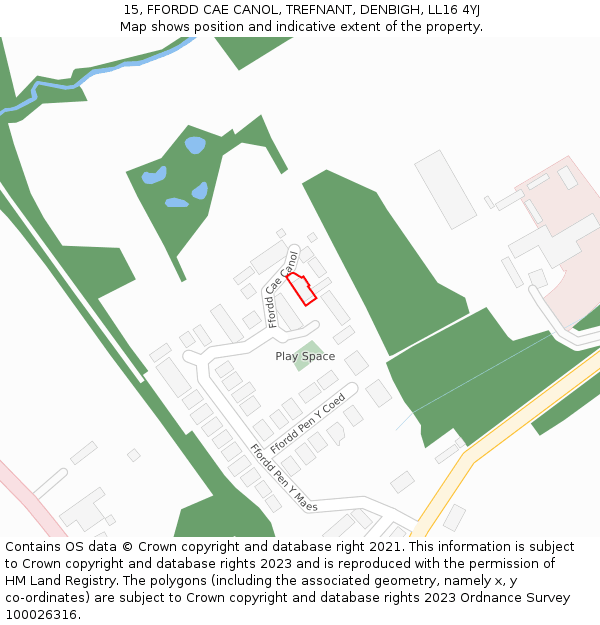 15, FFORDD CAE CANOL, TREFNANT, DENBIGH, LL16 4YJ: Location map and indicative extent of plot