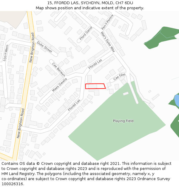 15, FFORDD LAS, SYCHDYN, MOLD, CH7 6DU: Location map and indicative extent of plot