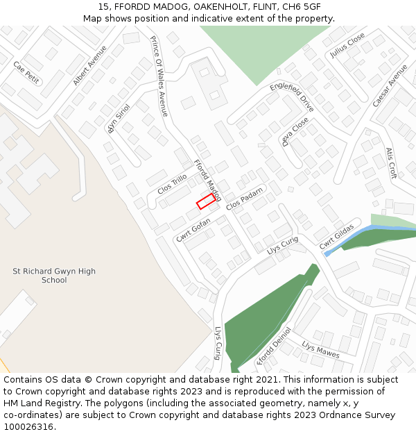 15, FFORDD MADOG, OAKENHOLT, FLINT, CH6 5GF: Location map and indicative extent of plot