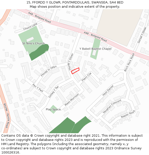 15, FFORDD Y GLOWR, PONTARDDULAIS, SWANSEA, SA4 8ED: Location map and indicative extent of plot