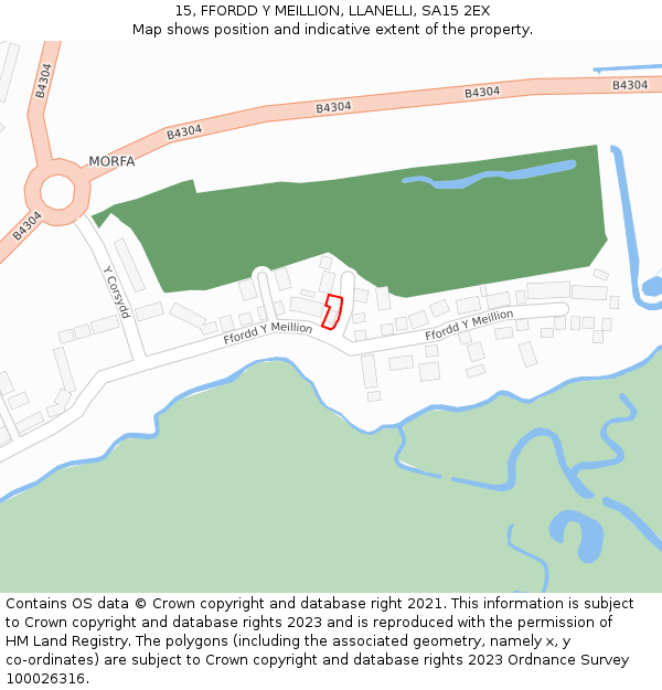15, FFORDD Y MEILLION, LLANELLI, SA15 2EX: Location map and indicative extent of plot