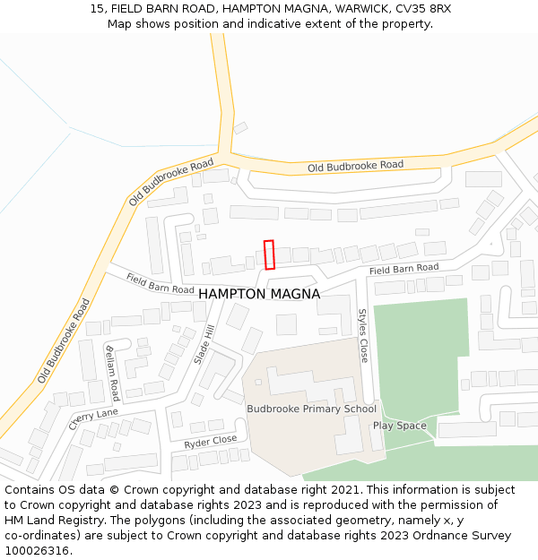 15, FIELD BARN ROAD, HAMPTON MAGNA, WARWICK, CV35 8RX: Location map and indicative extent of plot