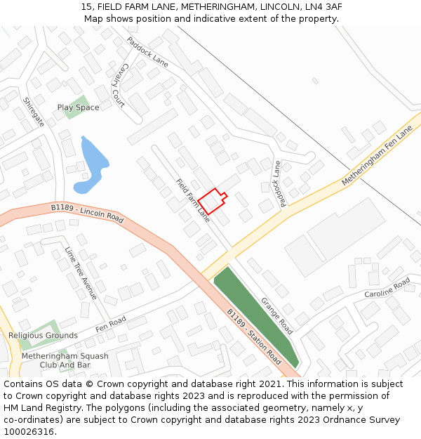15, FIELD FARM LANE, METHERINGHAM, LINCOLN, LN4 3AF: Location map and indicative extent of plot