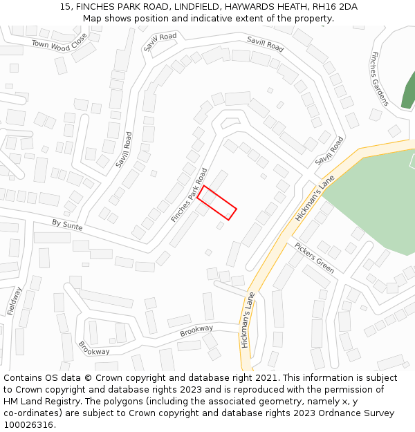 15, FINCHES PARK ROAD, LINDFIELD, HAYWARDS HEATH, RH16 2DA: Location map and indicative extent of plot