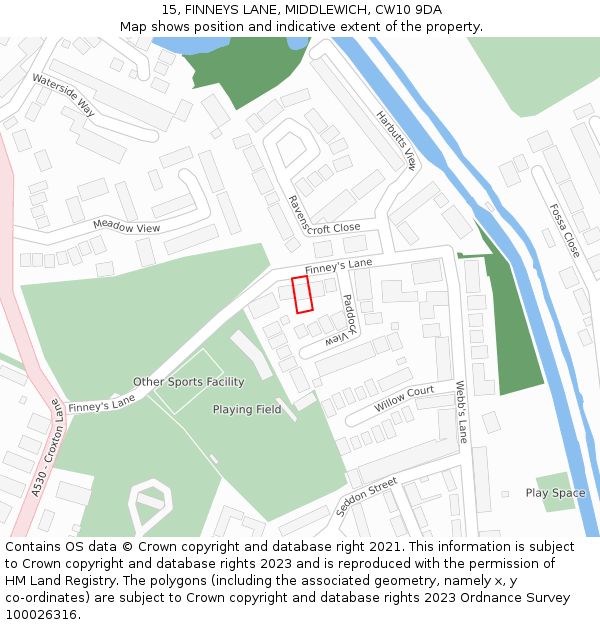 15, FINNEYS LANE, MIDDLEWICH, CW10 9DA: Location map and indicative extent of plot
