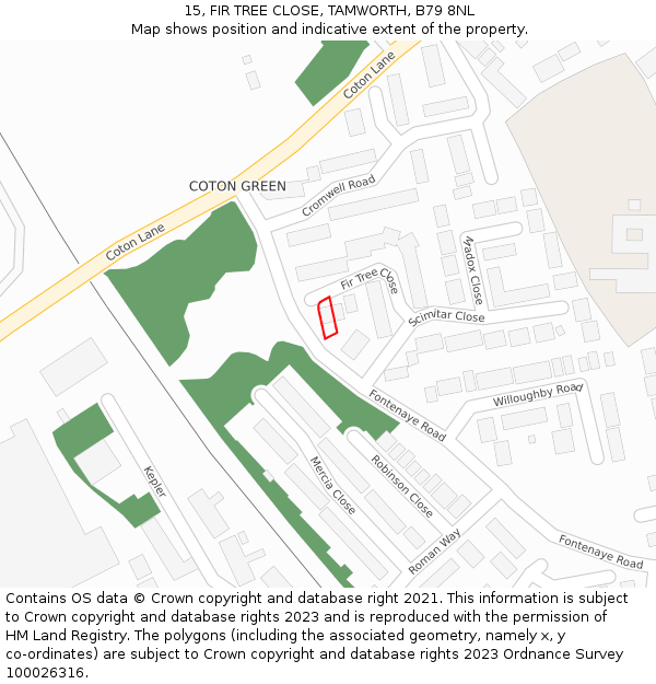 15, FIR TREE CLOSE, TAMWORTH, B79 8NL: Location map and indicative extent of plot