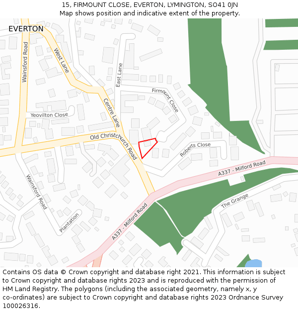 15, FIRMOUNT CLOSE, EVERTON, LYMINGTON, SO41 0JN: Location map and indicative extent of plot