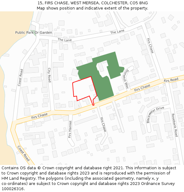 15, FIRS CHASE, WEST MERSEA, COLCHESTER, CO5 8NG: Location map and indicative extent of plot