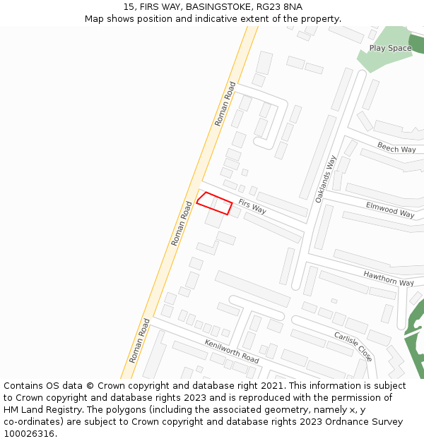 15, FIRS WAY, BASINGSTOKE, RG23 8NA: Location map and indicative extent of plot