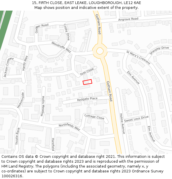 15, FIRTH CLOSE, EAST LEAKE, LOUGHBOROUGH, LE12 6AE: Location map and indicative extent of plot