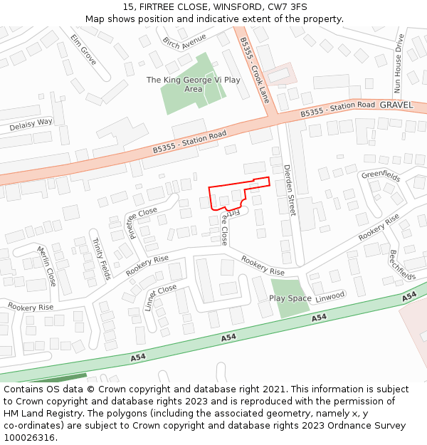 15, FIRTREE CLOSE, WINSFORD, CW7 3FS: Location map and indicative extent of plot