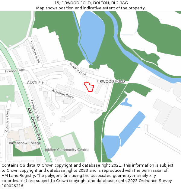 15, FIRWOOD FOLD, BOLTON, BL2 3AG: Location map and indicative extent of plot