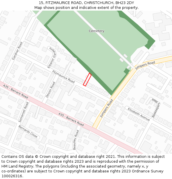 15, FITZMAURICE ROAD, CHRISTCHURCH, BH23 2DY: Location map and indicative extent of plot