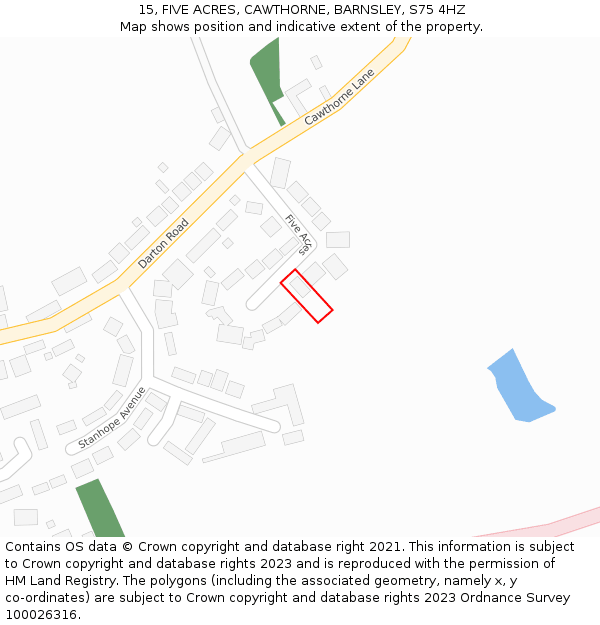 15, FIVE ACRES, CAWTHORNE, BARNSLEY, S75 4HZ: Location map and indicative extent of plot