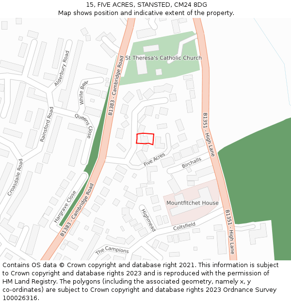 15, FIVE ACRES, STANSTED, CM24 8DG: Location map and indicative extent of plot