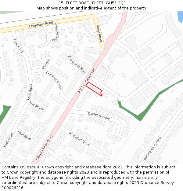 15, FLEET ROAD, FLEET, GU51 3QF: Location map and indicative extent of plot