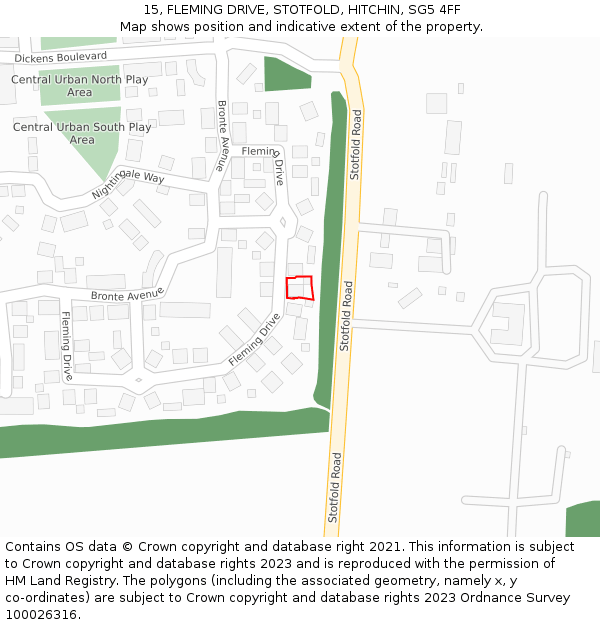 15, FLEMING DRIVE, STOTFOLD, HITCHIN, SG5 4FF: Location map and indicative extent of plot