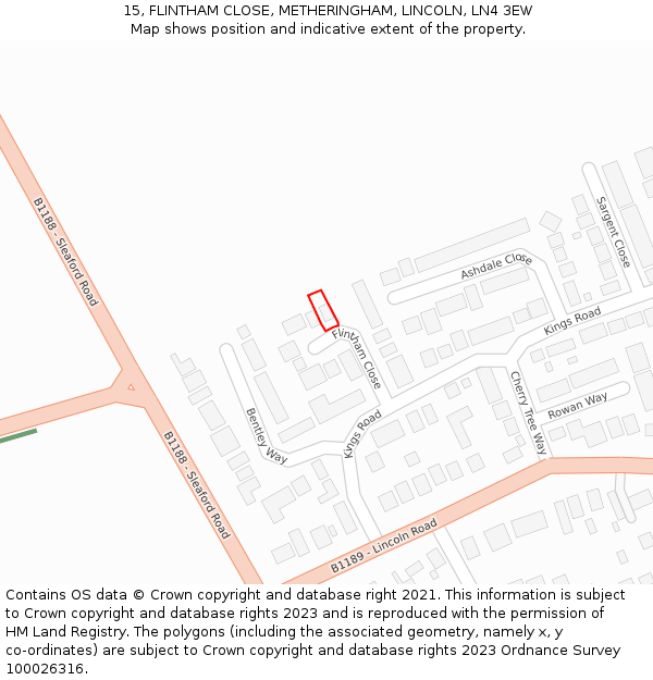 15, FLINTHAM CLOSE, METHERINGHAM, LINCOLN, LN4 3EW: Location map and indicative extent of plot