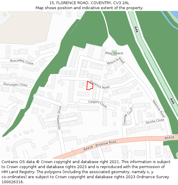 15, FLORENCE ROAD, COVENTRY, CV3 2AL: Location map and indicative extent of plot