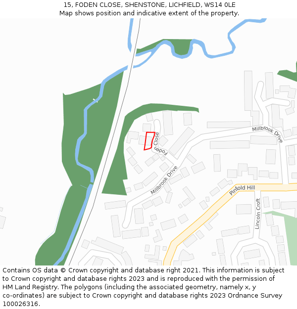 15, FODEN CLOSE, SHENSTONE, LICHFIELD, WS14 0LE: Location map and indicative extent of plot