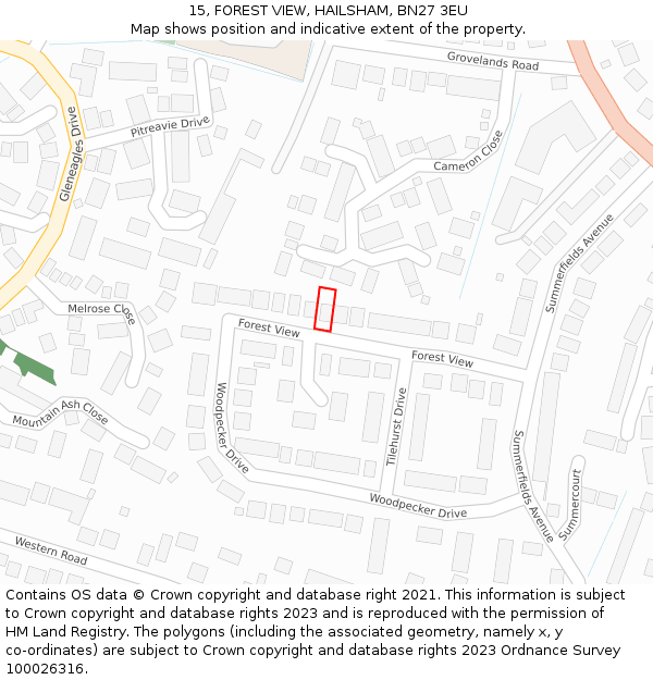 15, FOREST VIEW, HAILSHAM, BN27 3EU: Location map and indicative extent of plot