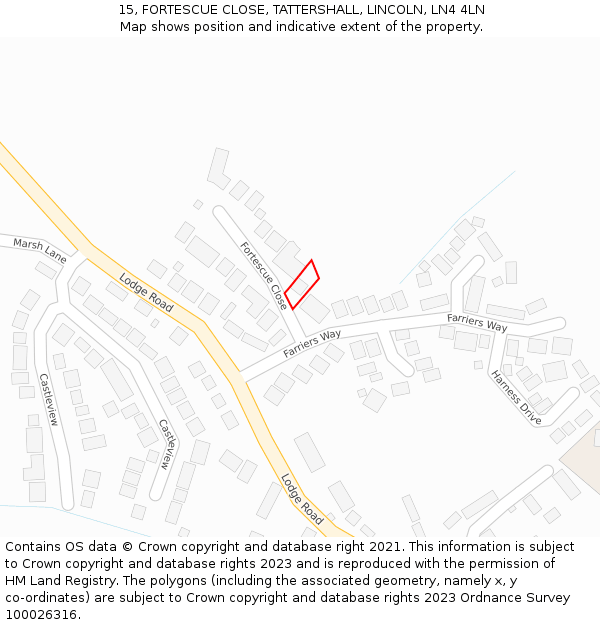 15, FORTESCUE CLOSE, TATTERSHALL, LINCOLN, LN4 4LN: Location map and indicative extent of plot