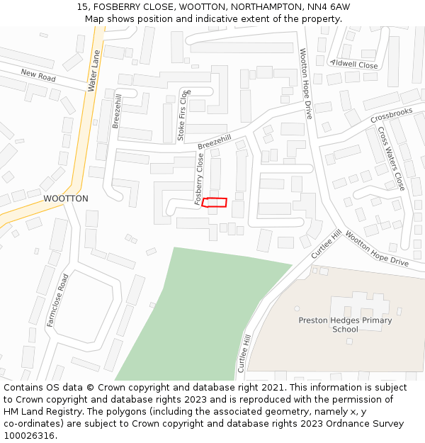 15, FOSBERRY CLOSE, WOOTTON, NORTHAMPTON, NN4 6AW: Location map and indicative extent of plot