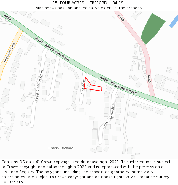 15, FOUR ACRES, HEREFORD, HR4 0SH: Location map and indicative extent of plot