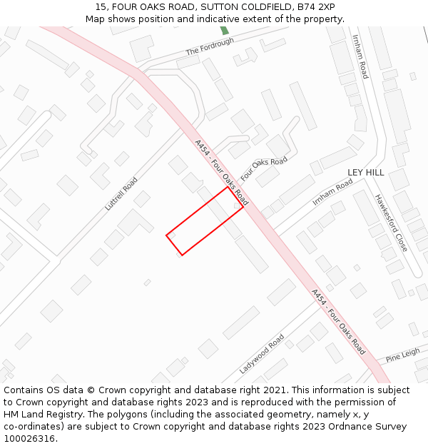 15, FOUR OAKS ROAD, SUTTON COLDFIELD, B74 2XP: Location map and indicative extent of plot