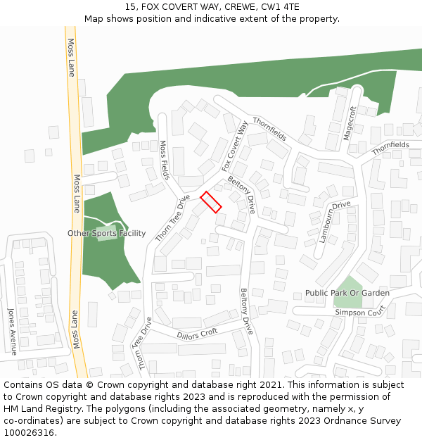 15, FOX COVERT WAY, CREWE, CW1 4TE: Location map and indicative extent of plot