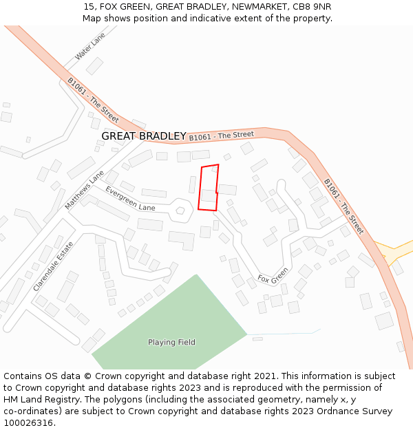 15, FOX GREEN, GREAT BRADLEY, NEWMARKET, CB8 9NR: Location map and indicative extent of plot