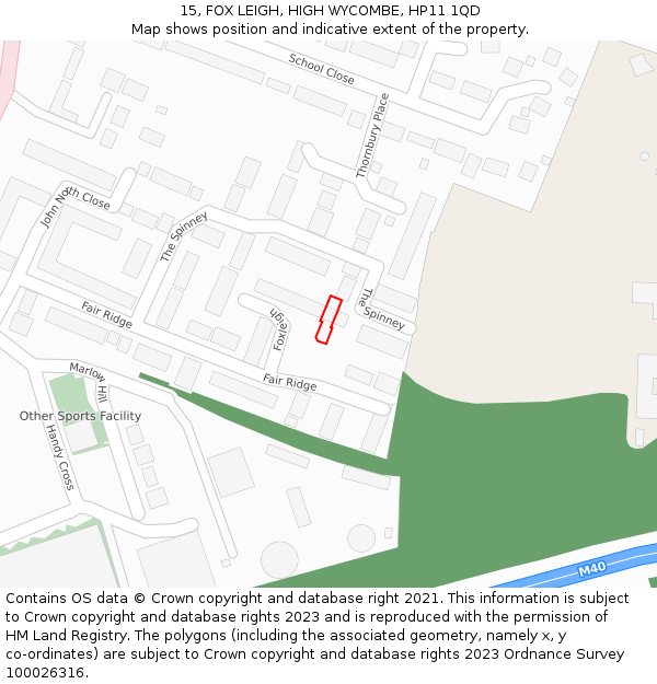 15, FOX LEIGH, HIGH WYCOMBE, HP11 1QD: Location map and indicative extent of plot