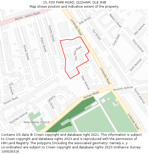 15, FOX PARK ROAD, OLDHAM, OL8 3NB: Location map and indicative extent of plot