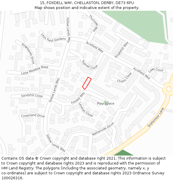 15, FOXDELL WAY, CHELLASTON, DERBY, DE73 6PU: Location map and indicative extent of plot