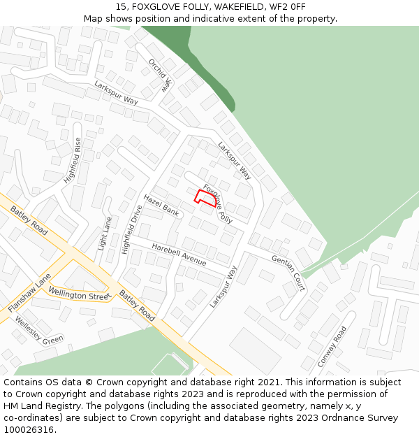 15, FOXGLOVE FOLLY, WAKEFIELD, WF2 0FF: Location map and indicative extent of plot