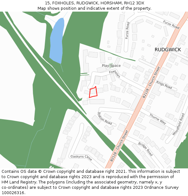 15, FOXHOLES, RUDGWICK, HORSHAM, RH12 3DX: Location map and indicative extent of plot